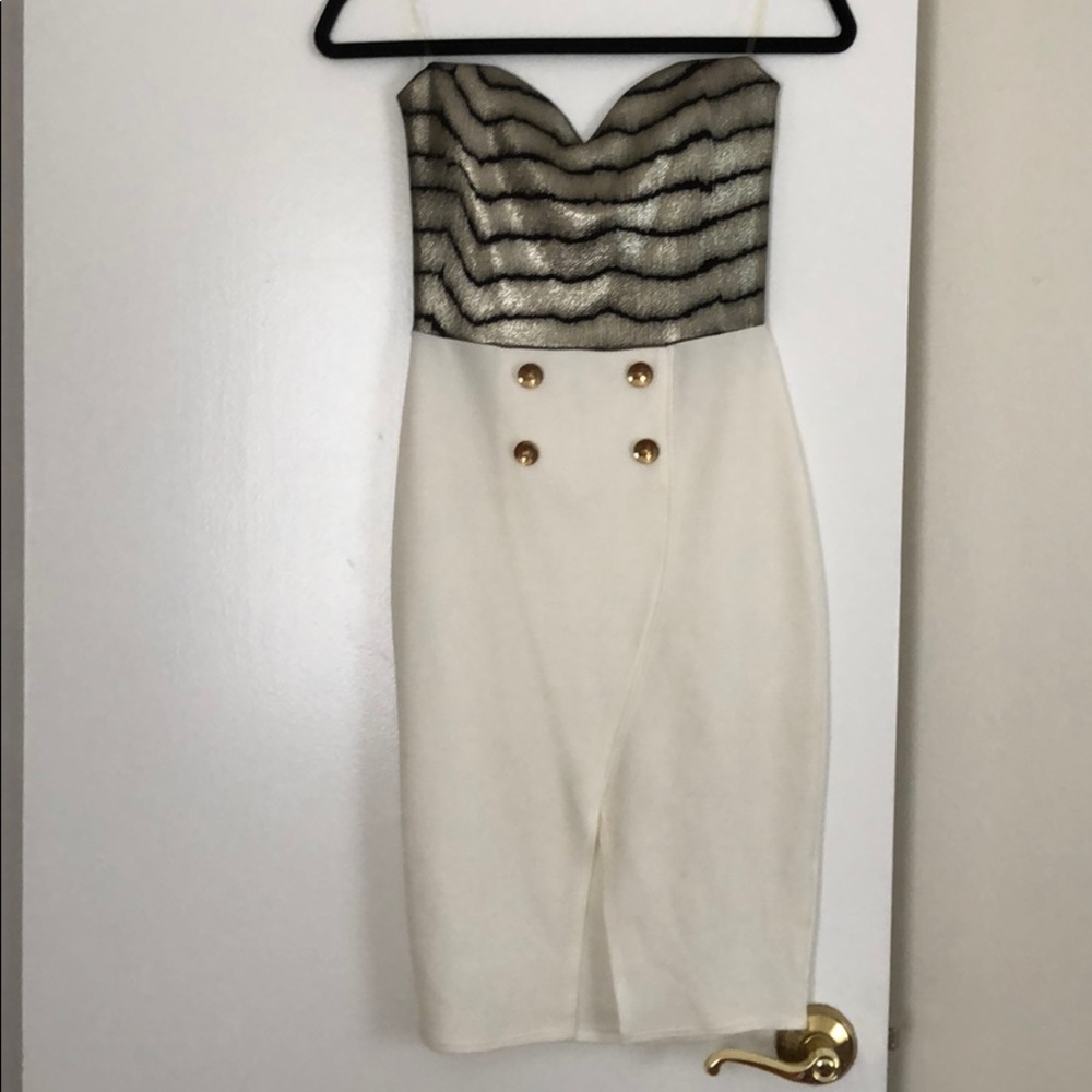 Beautiful white and silver strapless dress